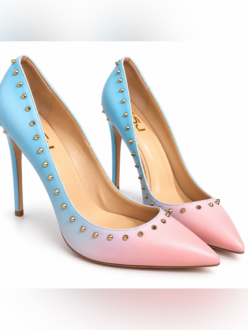 Studded Ombré Pointed-Toe Stiletto Pumps - Blue & Pink